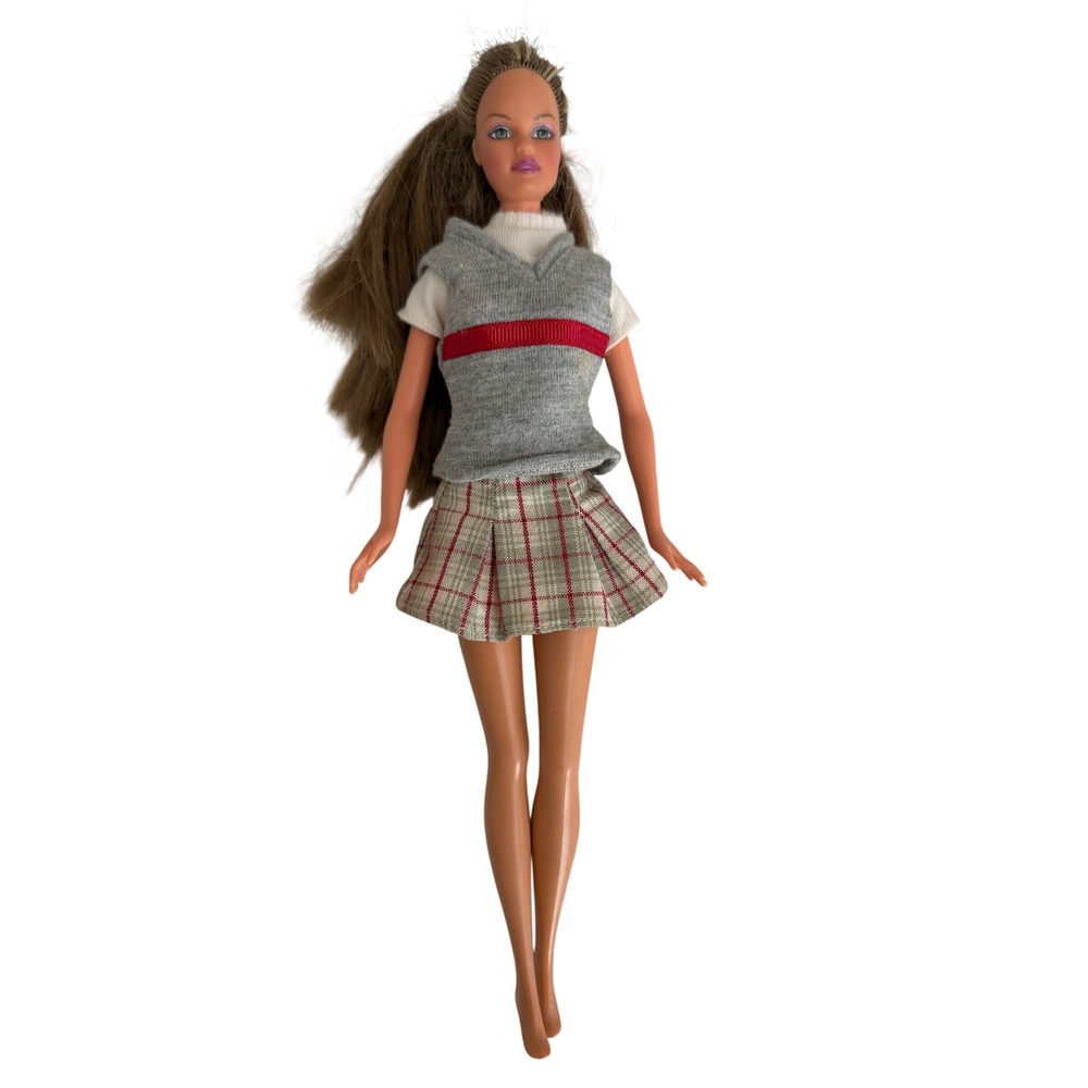 Vintage 1999 Mattel Barbie Doll Brunette Plaid Skirt Sweater Vest Preppy Style
